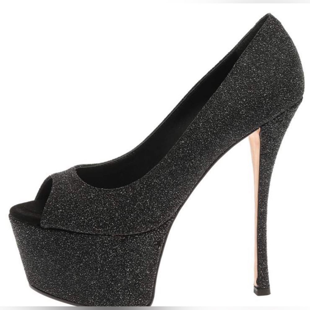 Giuseppe Zanotti Black Glitter And Metallic Textured Suede Platform Pumps Size 7 - Picture 2 of 7